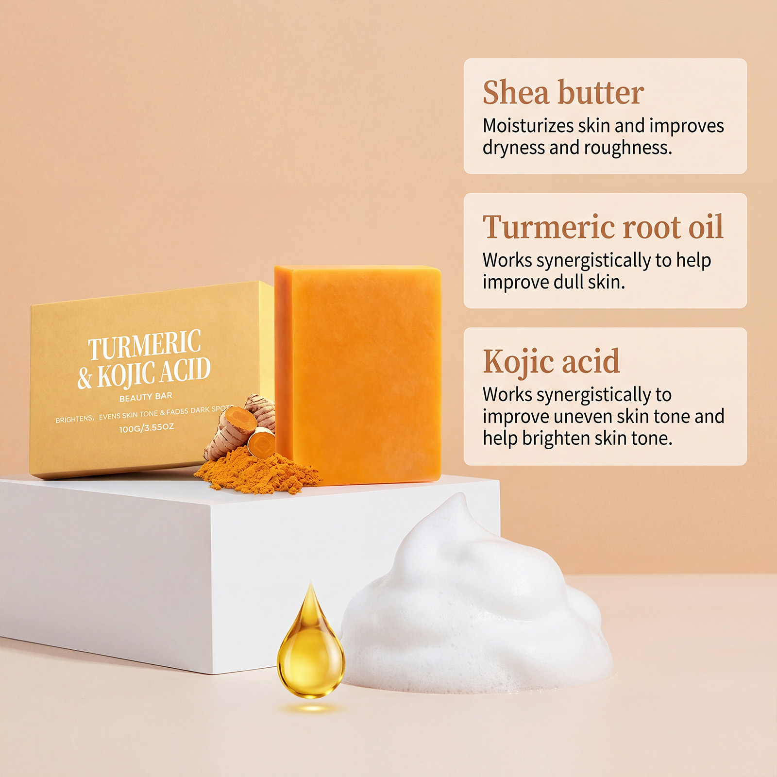 Jabón exfoliante de cúrcuma y  - Kojic Acid Soap reseña y precio